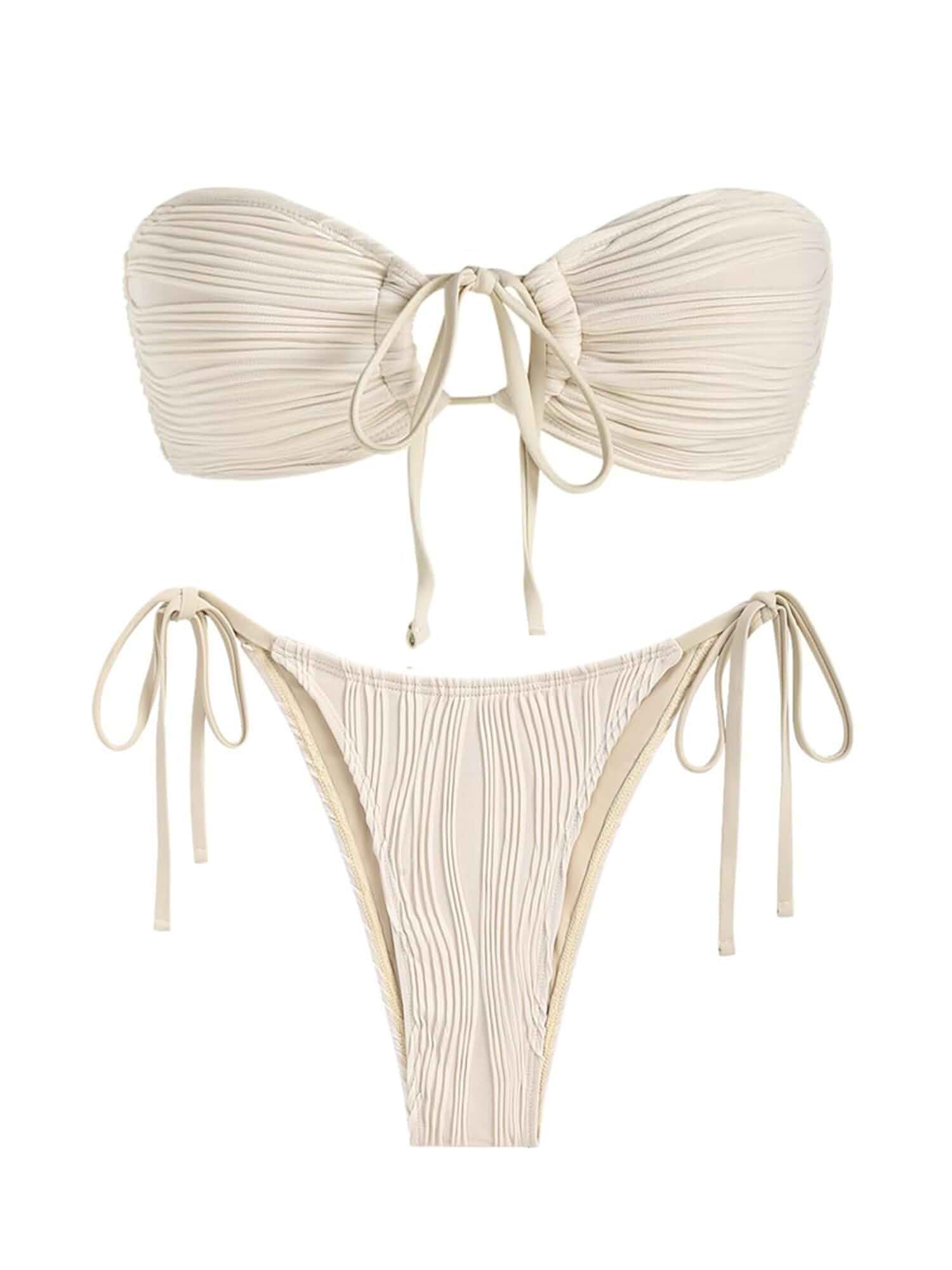ZAFUL O Ring Bandeau Bikini Sets for Women Sexy Strapless Swimsuits 2 Piece High Cut Bathing Suit