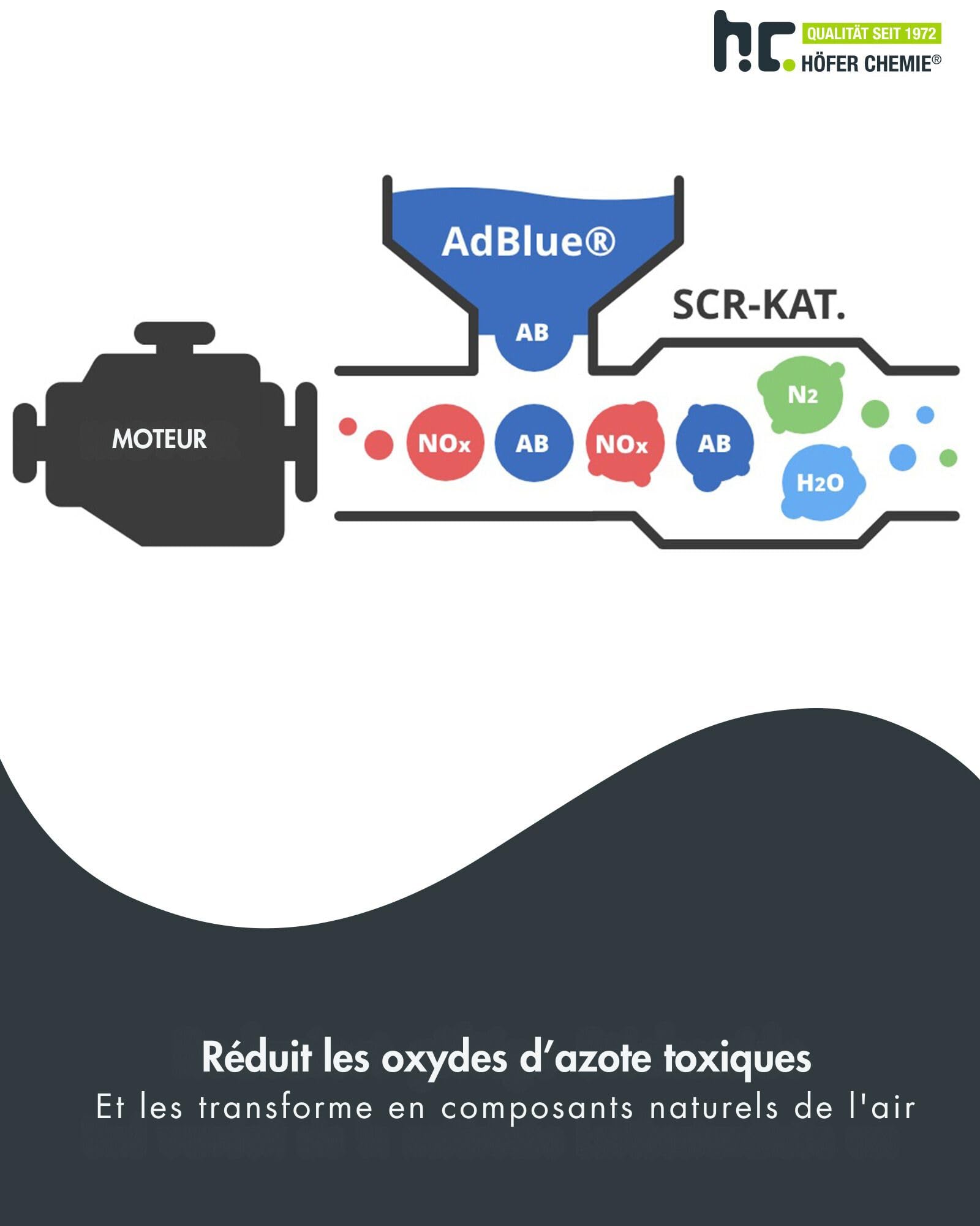 Höfer Chemie AdBlue 2 x 10L avec bec verseur - solution d'urée pour voitures diesel - bidon avec bec verseur - réduit les oxydes d'azote toxiques