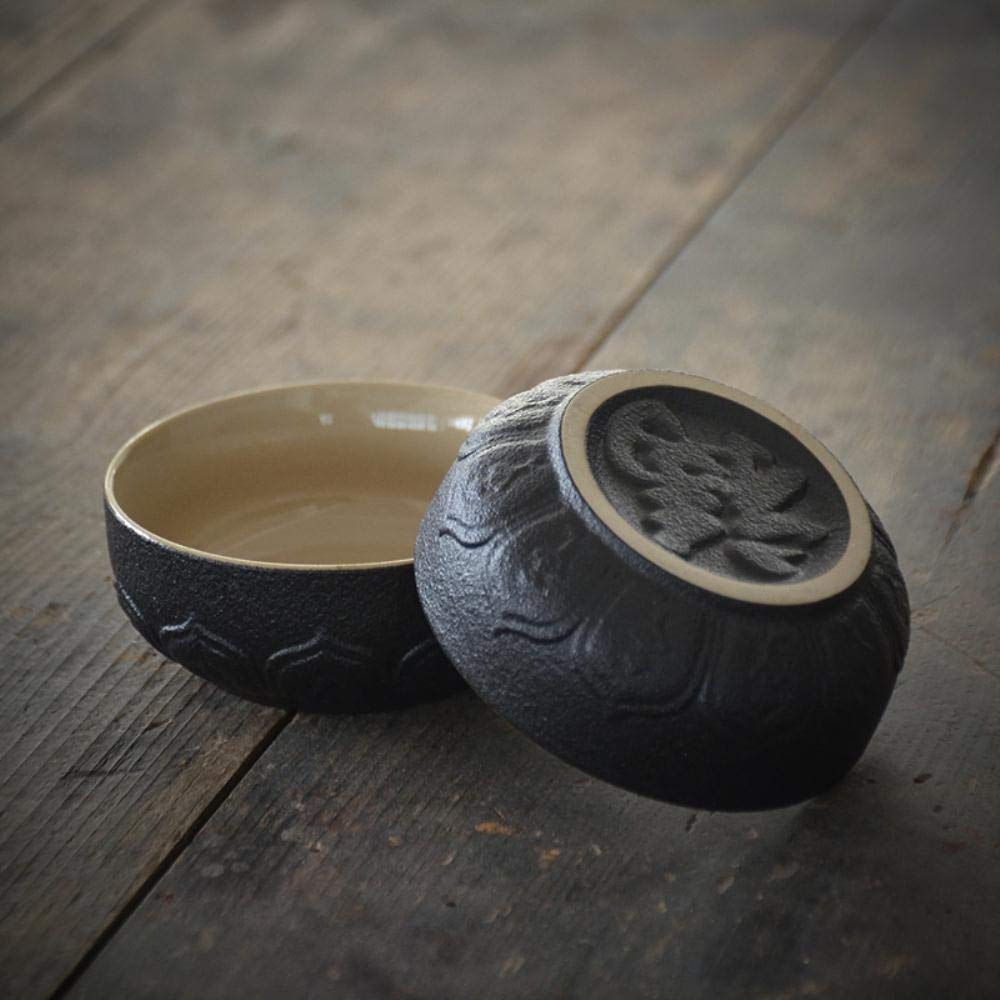 Teteras de cerámica negra con 2 tazas, juegos de té, juego de té portátil para oficina de viaje, utensilios para beber-Negro