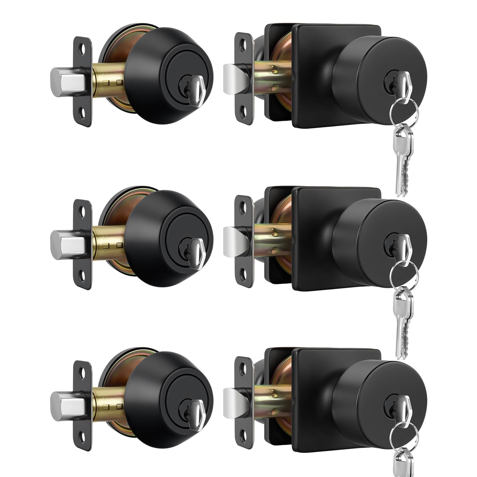 Matte Black Door Knobs - 6 Pack for Privacy -22