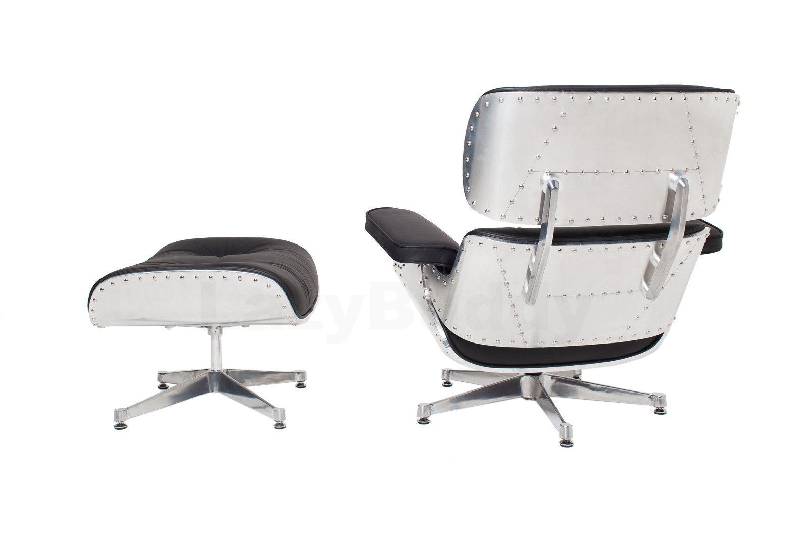Mid Century Modern Classic Aluminum Aviator Lounge Chair & Ottoman With
