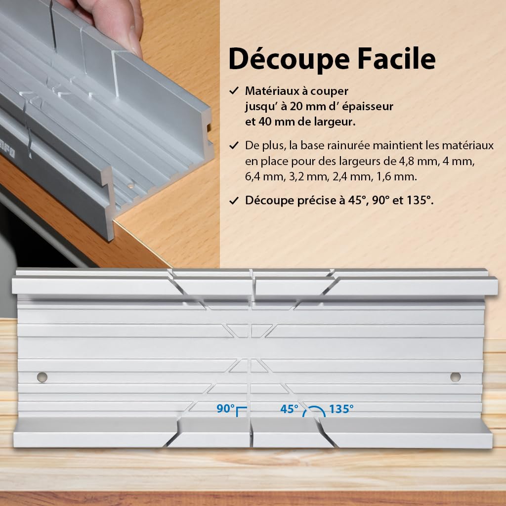 FIRSTINFO H5442 | Petite boîte à onglets en aluminium métallique | 3 Angles de Coupe | 140 x 50 x 33 mm
