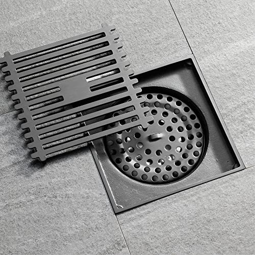 Bonde de douche carrée gris 10x10 cm anti-odeur avec couvercle