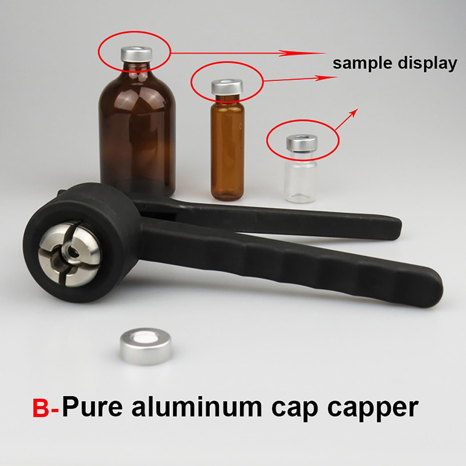 Crimpadora manual de viales para un sellado seguro, tapa rápida a 20-30 botellas/minuto, ideal para botellas de laboratorio y farmacéuticas