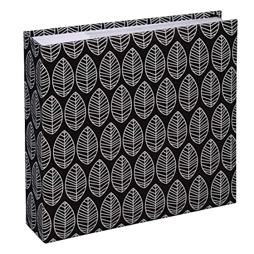 Hama Album photo vierge "La Fleur" (album photo traditionnel 22,5 cm x 22,5 cm, 100 pages, pour l'insertion de 200 photos au format 10 cm x 15 cm, motif de feuilles, pochette CD) Noir