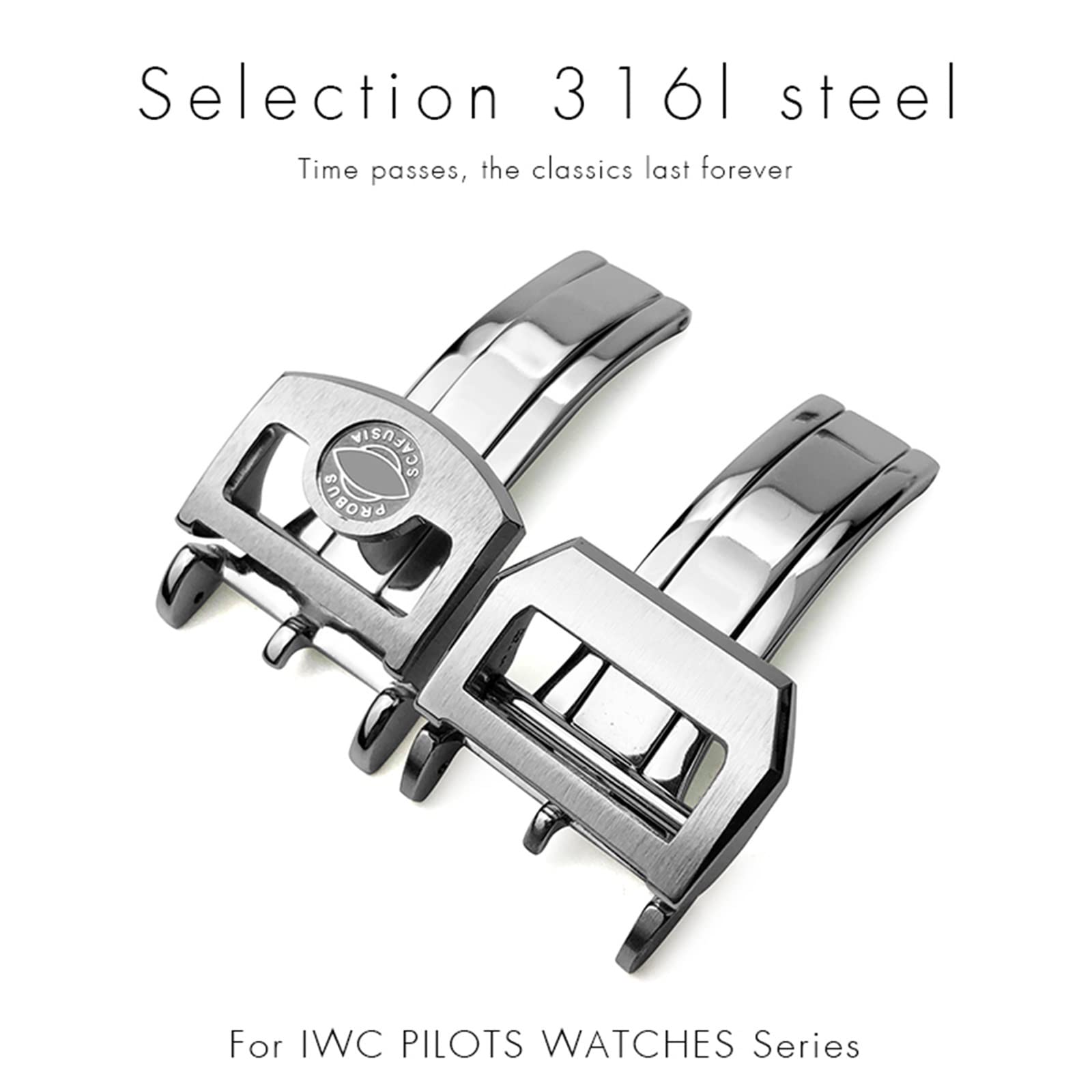 Boucle déployante en acier inoxydable 316L pour IWC Pilot Mark Portugieser Or rose Bracelet en caoutchouc Fermoir pliable 18 mm 20 mm