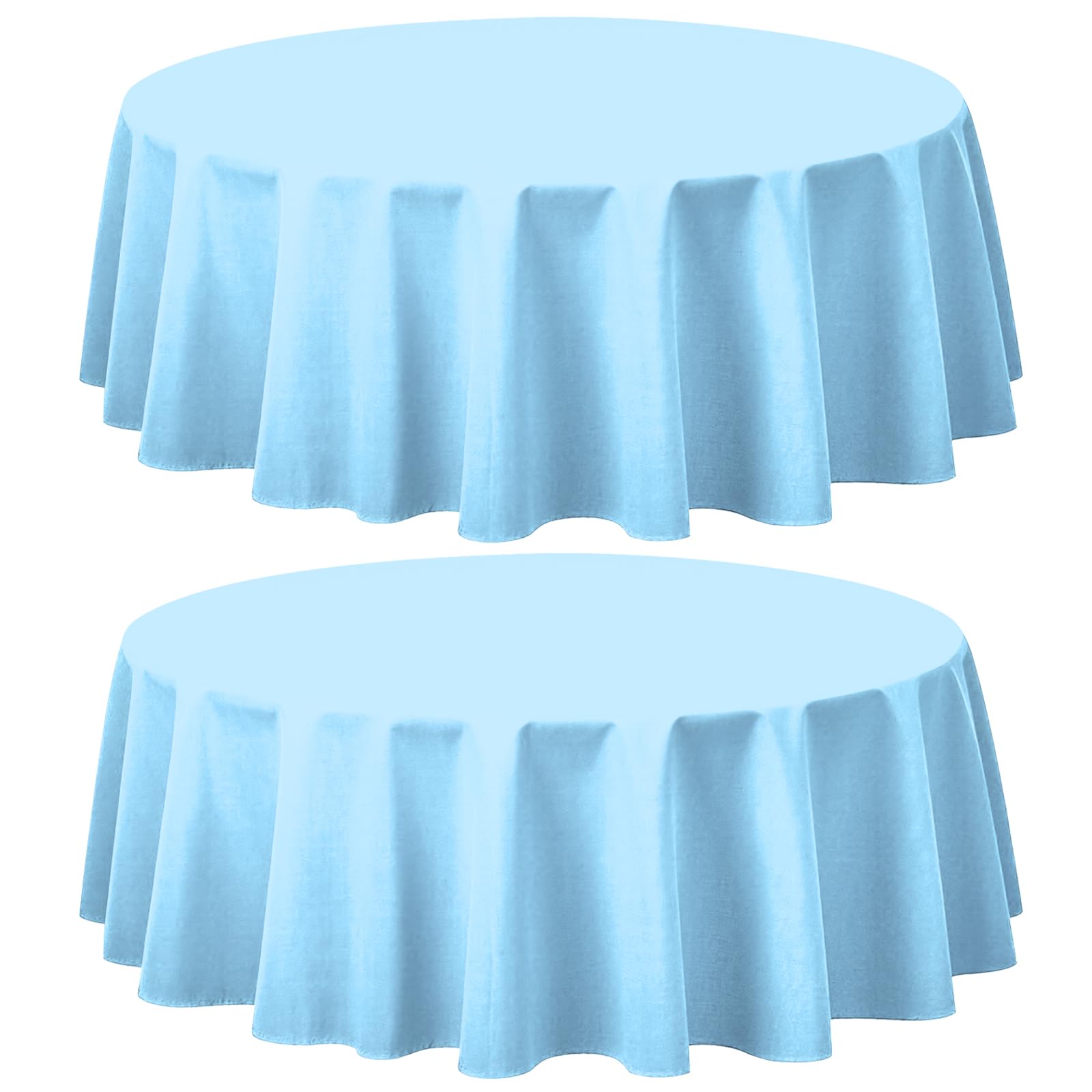 CXPSINC 2 Pack Premium Disposable Plastic Tablecloth 84" Round Table Cover for Birthdays Weddings Christmas Anniversary (Light Blue)
