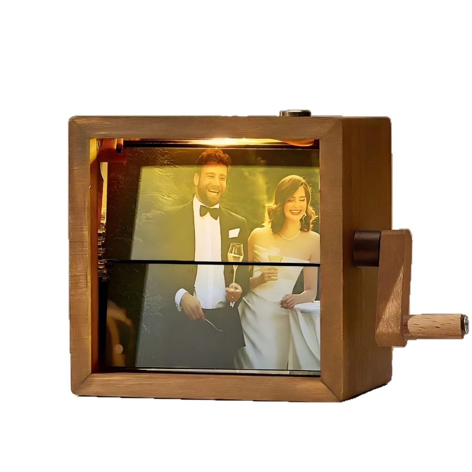 Mechanical Hand-Crank Photo Album: Mini Custom Picture Flip Book Frame, Personalised Animation Machine for Couple, Family & Father’s Day（Comes with gift box and small spotlight）