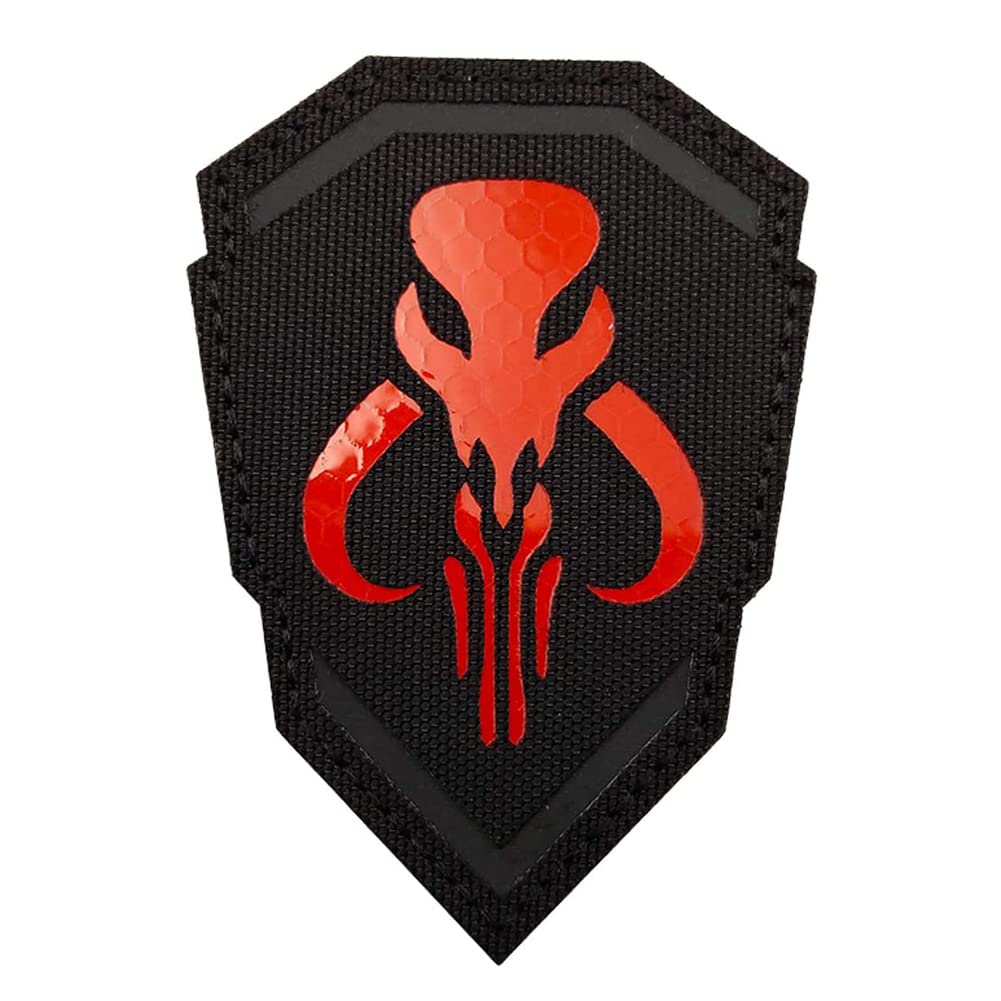 Beifeitu IR Infrared Bounty Hunter Reflective Patch Mandalorian Tactical Military Morale Emblem Patches with Hook and Loop Applique Fastener Morale Shoulder (Black Red)