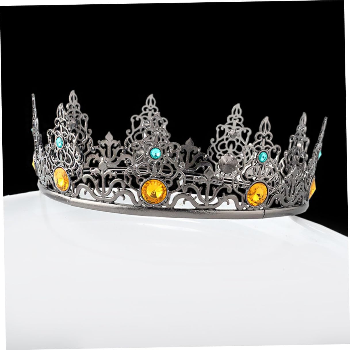 Abaodam Men’s Antique Metal Royal Crown, Vintage Baroque Full round Regal Hair Circlet, Shiny Prince Headpiece for Birthday Party, Cosplay, Prom, and Costume Accessories