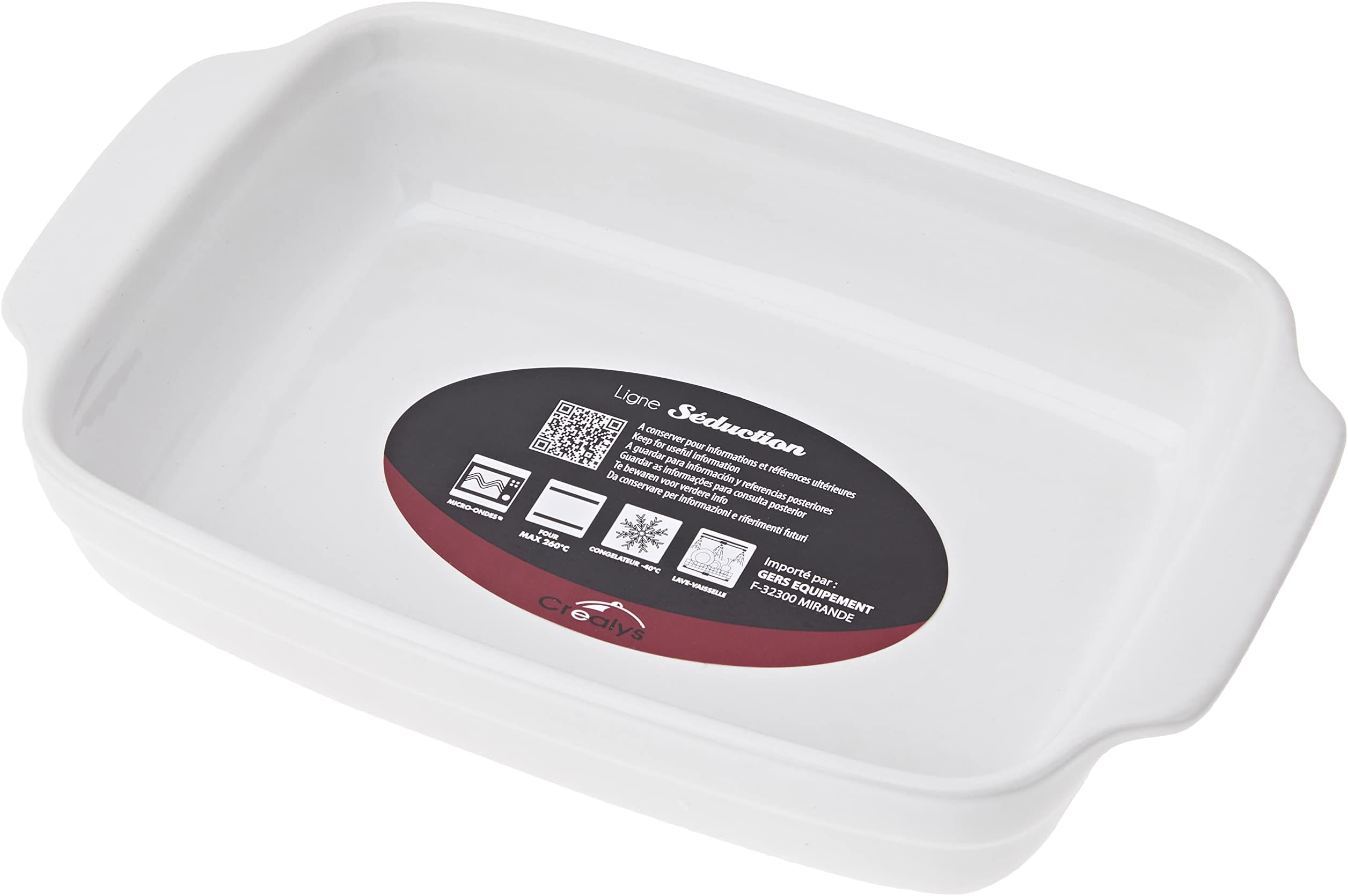 Crealys 512726 Baking Dish with Ceramic Handles 25 x 15 x 5 cm Rectangular White