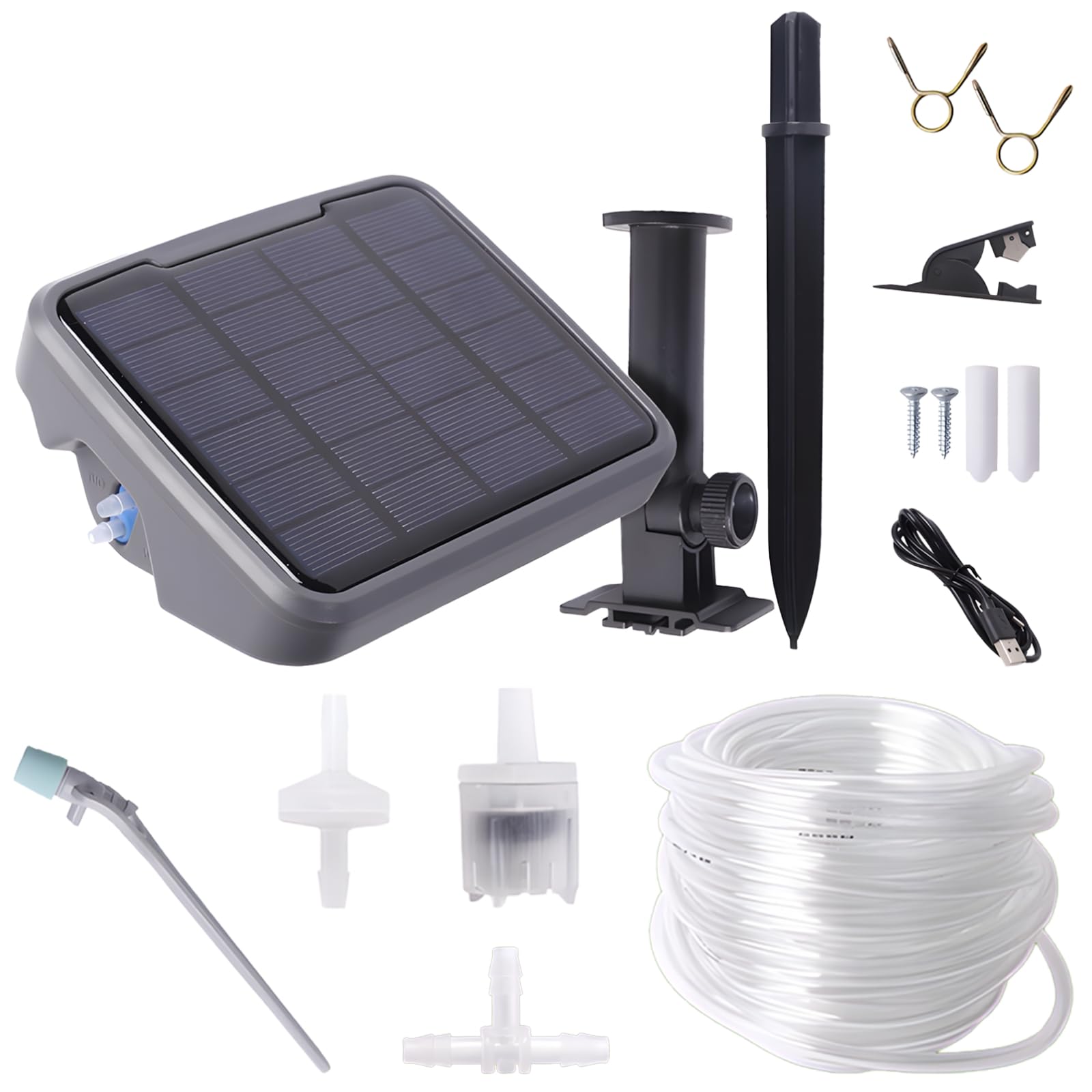 Solar-Bewässerungssystem für Pflanzen, automatische Tropfbewässerung für Zimmer- und Gartenpflanzen, mit Zeitschaltfunktion, 15 einstellbaren Tropfköpfen, 49 ft Schlauch, Typ-C-Ladekabel