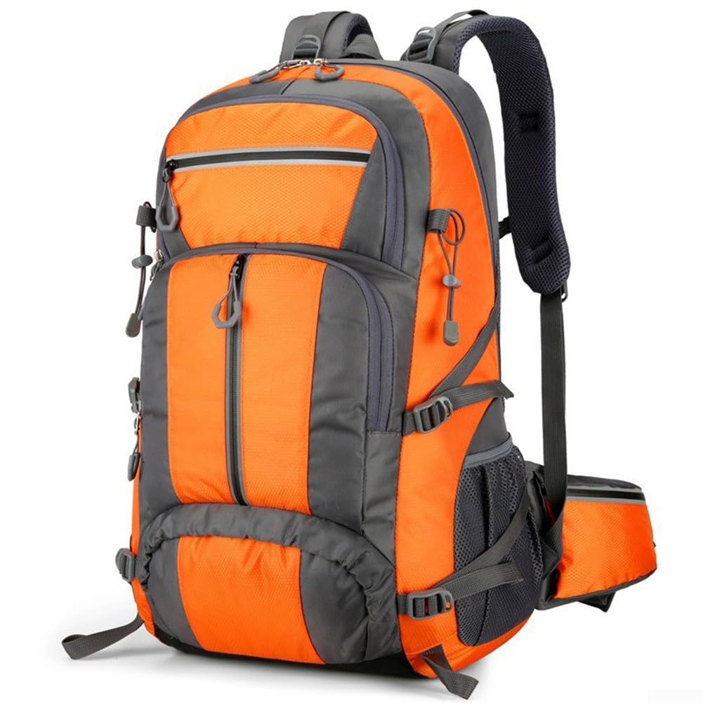 Mochila de senderismo de 50 L para aventuras al aire libre, camping, ciclismo y senderismo, con tiras de seguridad reflectantes y nailon (naranja)