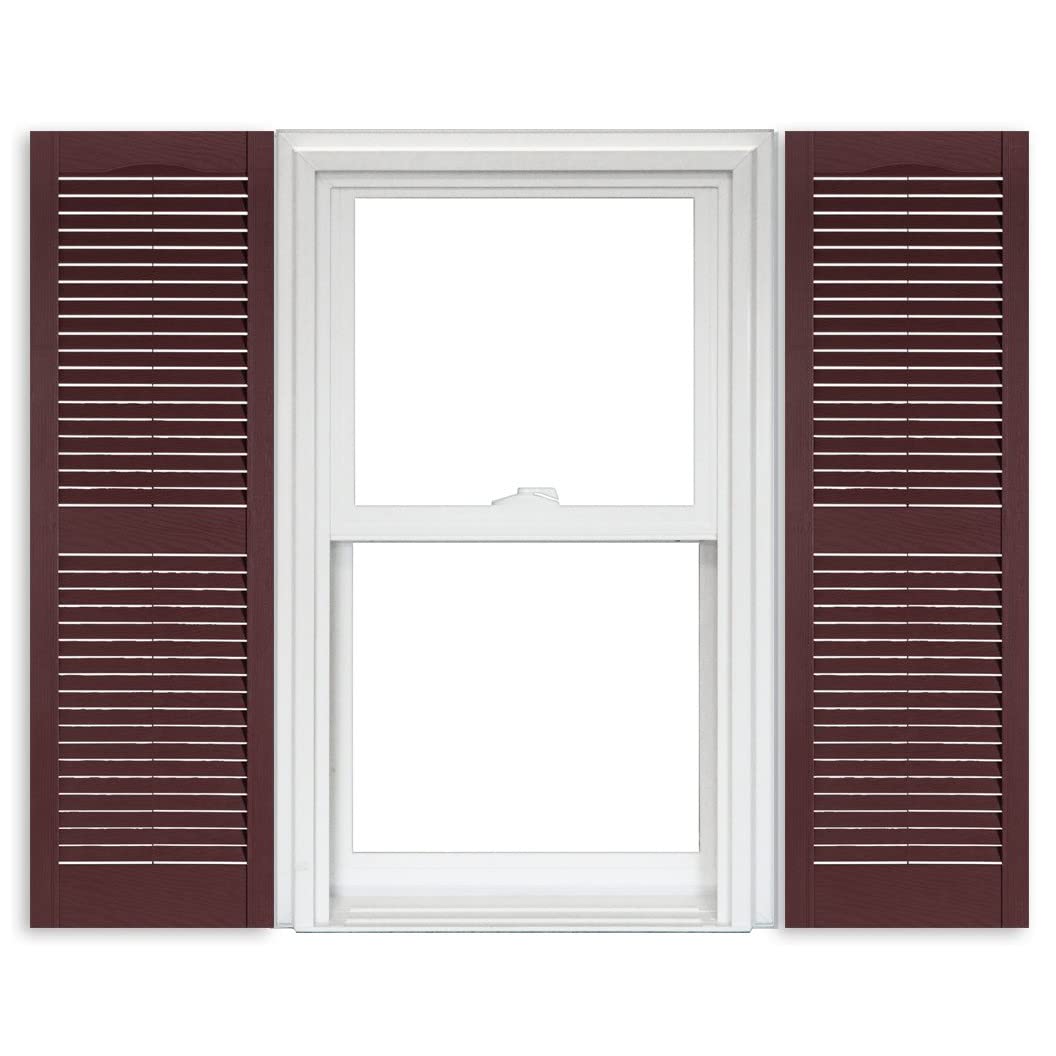 Polaris Vinyl Open Louver Shutters (1 Pair) - 260 Burgundy - 15 Inch x 59 Inch