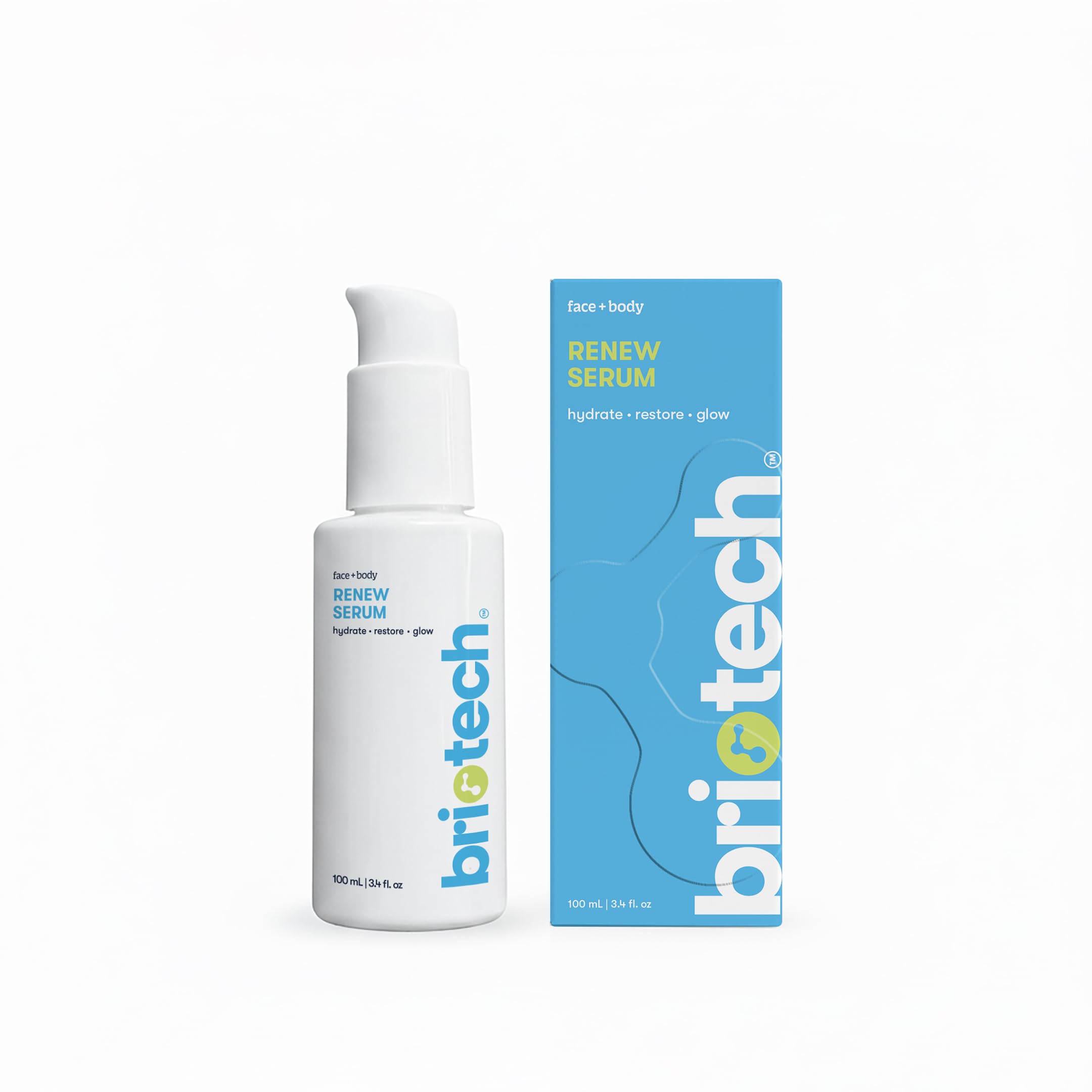 BRIOTECH Renew Serum, Hypochlorous Acid Mineral Gel, Soften Fine Line Appearance, Smooth Skin for Face, Neck, Chest, Spot Corrector, Soothe Redness, Vegan, 3.4 fl oz