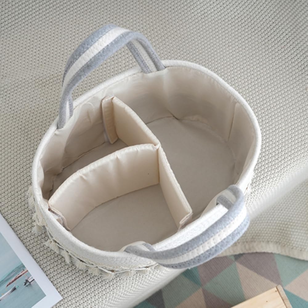 Aufbewahrungskorb Baumwollseil Gewebte Wickeltasche Wickel-Organizer | Baby-Wickeltasche Windelkorb Babykorb Tragbare Einkaufstasche Shopper mit 3 Schichten,Geschenktasche für Neugeborene,Khaki B