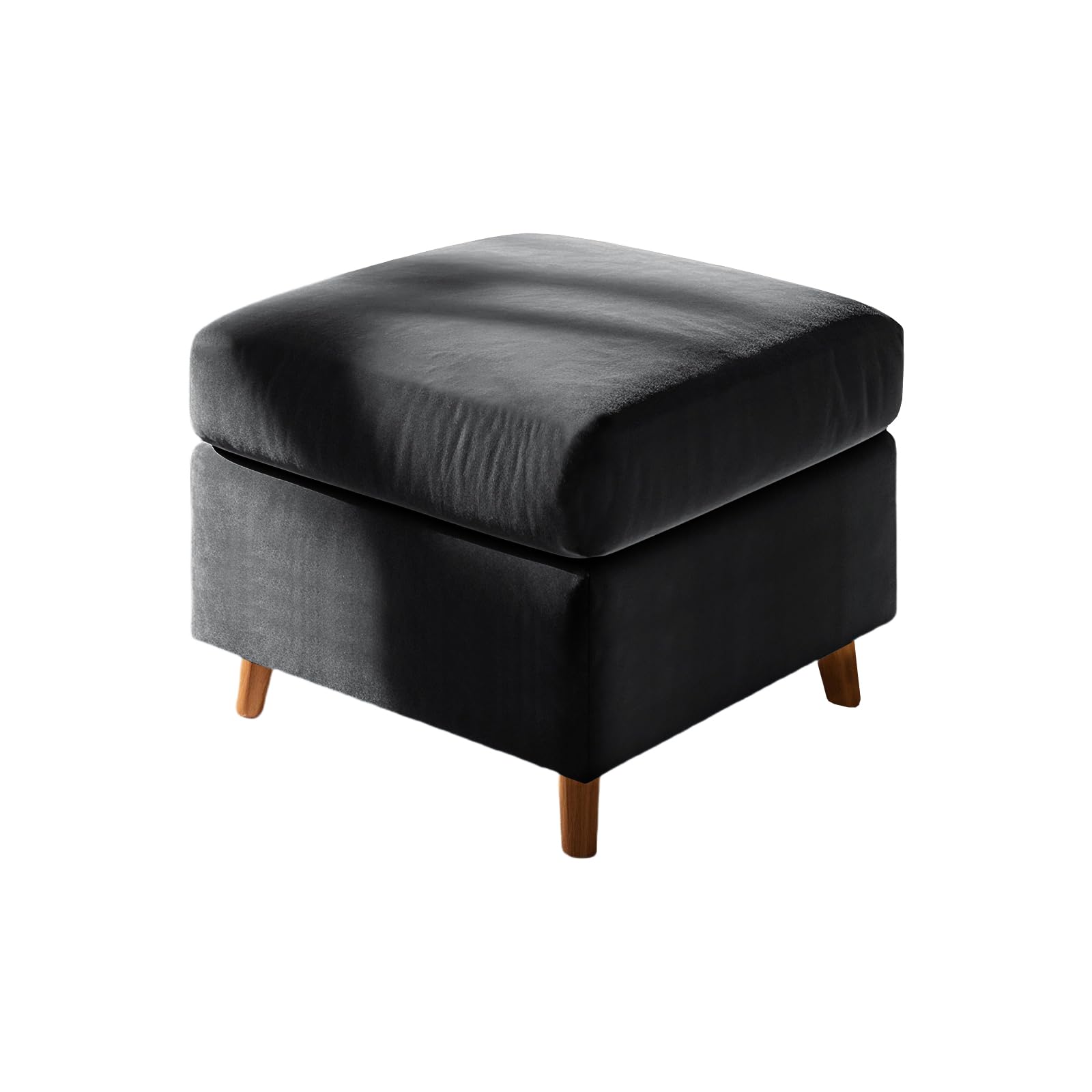 UNBBRRL Footstool Cover with Cushion Cover, Velvet Ottoman Protector Covers, Removable Pouffe Cover with 4 Ties for Living Room (Dark grey,Square L+Cushion L(2pcs))