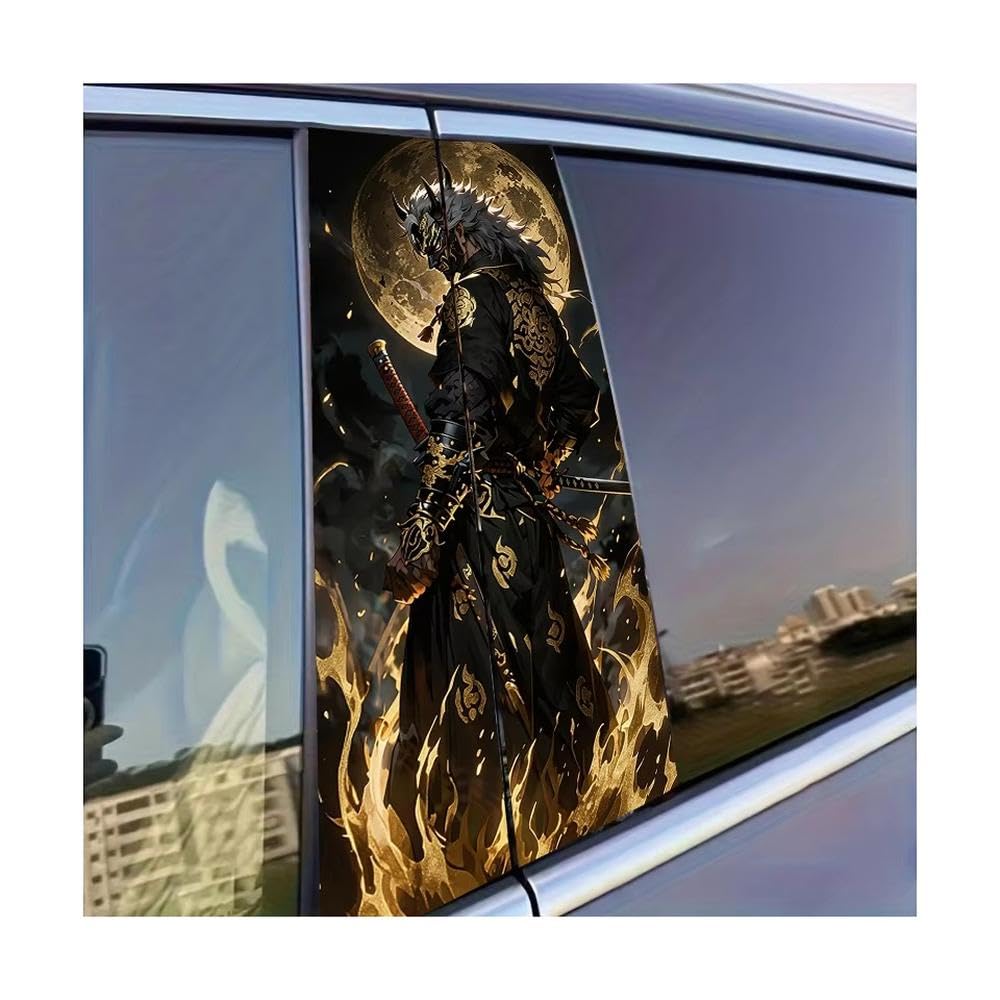 Dabhuoc One Color Car Parts 2 Pcs Car Center Column Decal Oni-Faced Samurai Glossy Protective Polyethylene Film