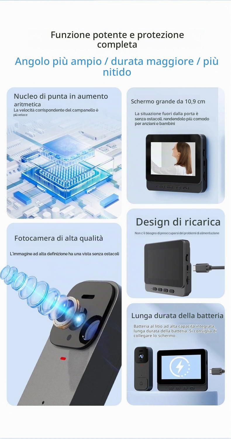 X7 Videocitofono Smart per Uso Domestico con Schermo Display, Interfono Senza Fili e Videosorveglianza ad Alta Definizione