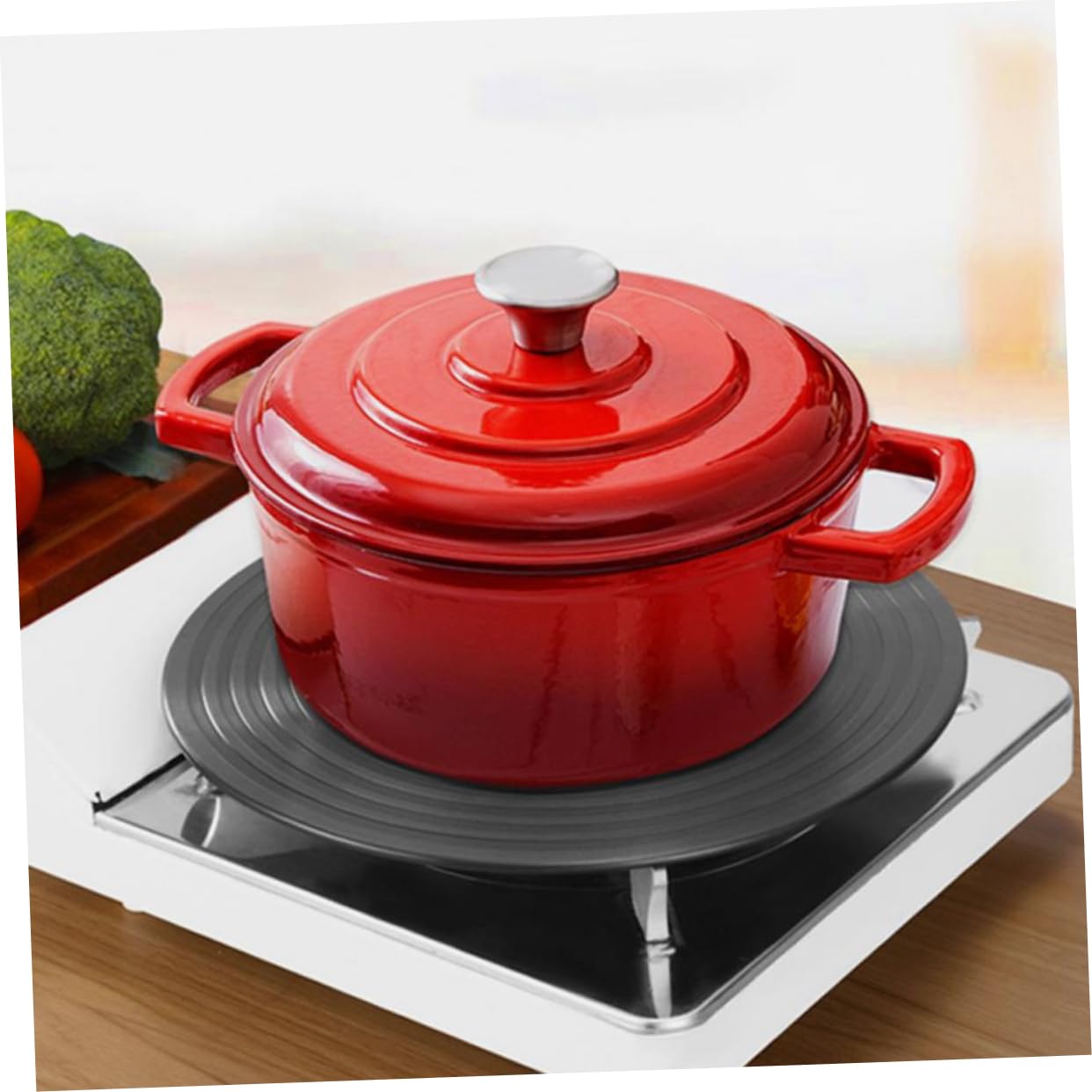 POPETPOP Placa Conductora de Calor para Estufa de Gas 24 Cm, Placa Difusora de Aluminio Negra, Protección Antiquemaduras para Utensilios, Compatible Cocina Interior y Camping, Accesorio