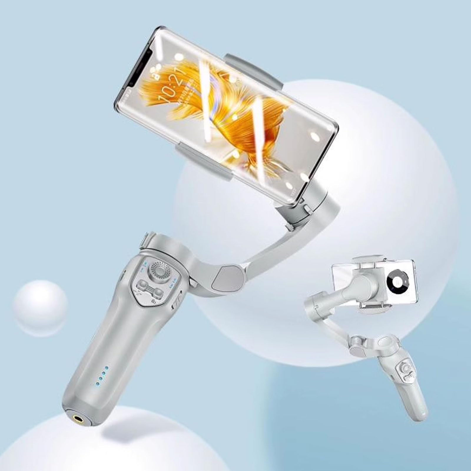 Stabilizzatore gimbal per smartphone per registrazione video a 4 assi per Android e smartphone con modulo di tracciamento, luci a LED, kit vlogging, portatile e pieghevole