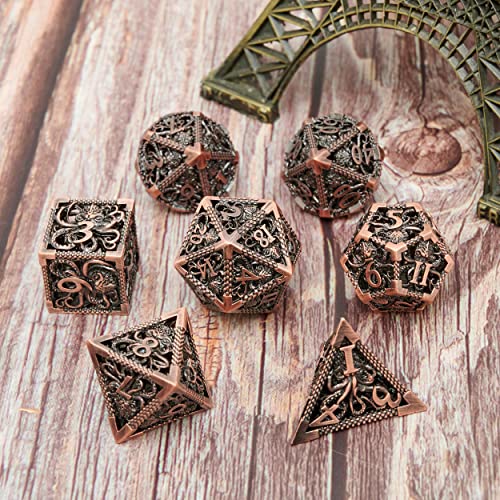 Dungeons And Dragons Dice D&D Dice Set Hollow Polyhedral Octopus Metal Dice Suitable 7Pcs Set For Dungeons And Dragons Rpg Mtg Table Games D&D Pathfinder Shadowrun And Math Teaching (Ancient Bronze) #TOP2