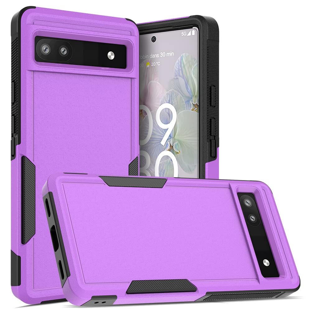 Bereajoy Phone Cover, Mobile Phone Case for Google Pixel 6a, PC+TPU Two-in-one Double-Layer Anti-Fall Mobile Phone Protective Case (Purple-1)