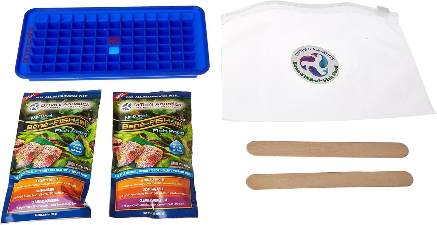 Dr. Tim’s Aquatics Bene-FISH-al Freshwater Fish Food – Healthy Diet, Grain-Free, Gluten-Free – Contains Probiotics – Promotes Healthy Corals, Aquaria – Protein-Rich, All-Natural – Starter Kit