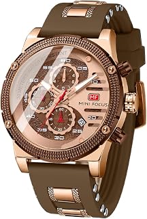 Men Watch, Chronograph Waterproof Sport Analog Quartz Watches Silicon Strap Fashion Wristwatch for Men（0246 Brown）, Brown