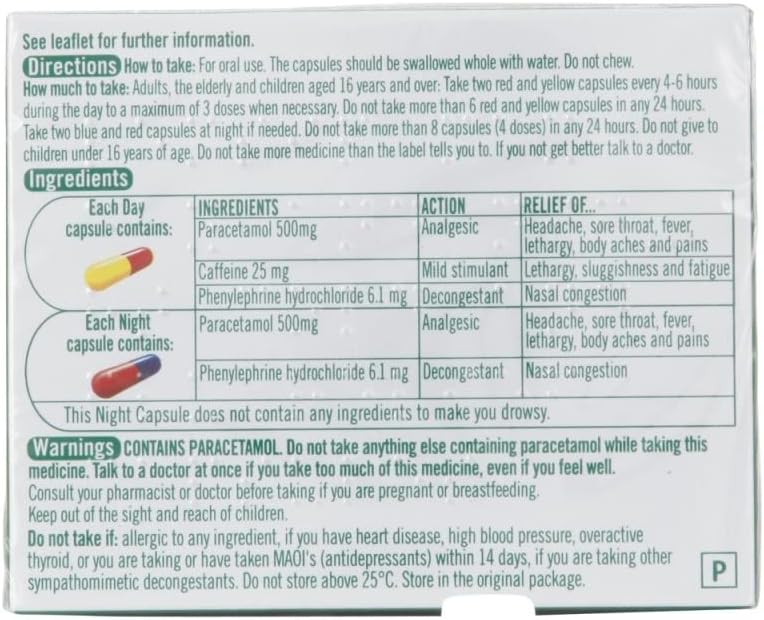 Lemsip Max Day & Night Capsules Paracetamol Cold and Flu 16s
