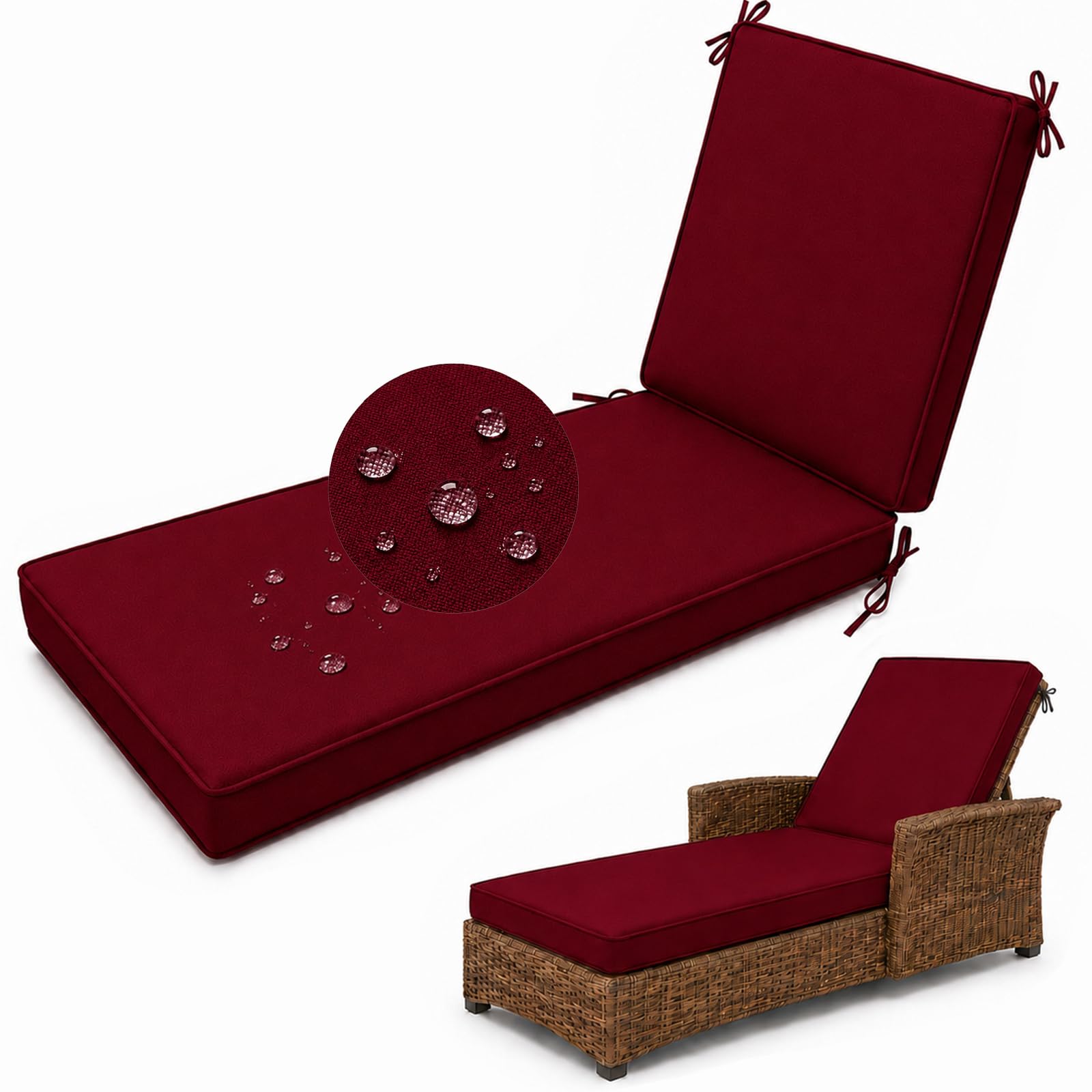 Waterproof Sun Lounger Cushion, Garden Sunbed Recliner Pad, China Red