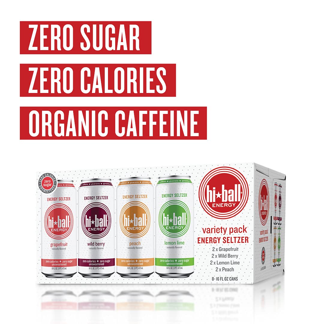 Hiball Energy Seltzer Water, Caffeinated Sparkling Water Made with