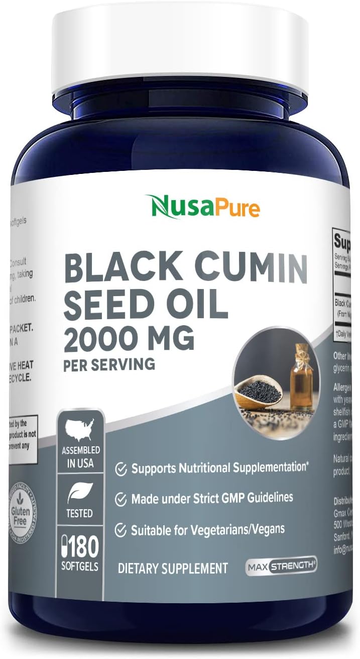 NusaPure Black Seed Oil 2000mg per Serving - 180 Softgel Caps (Non-GMO & Gluten-Free) Cold-Pressed Nigella Sativa