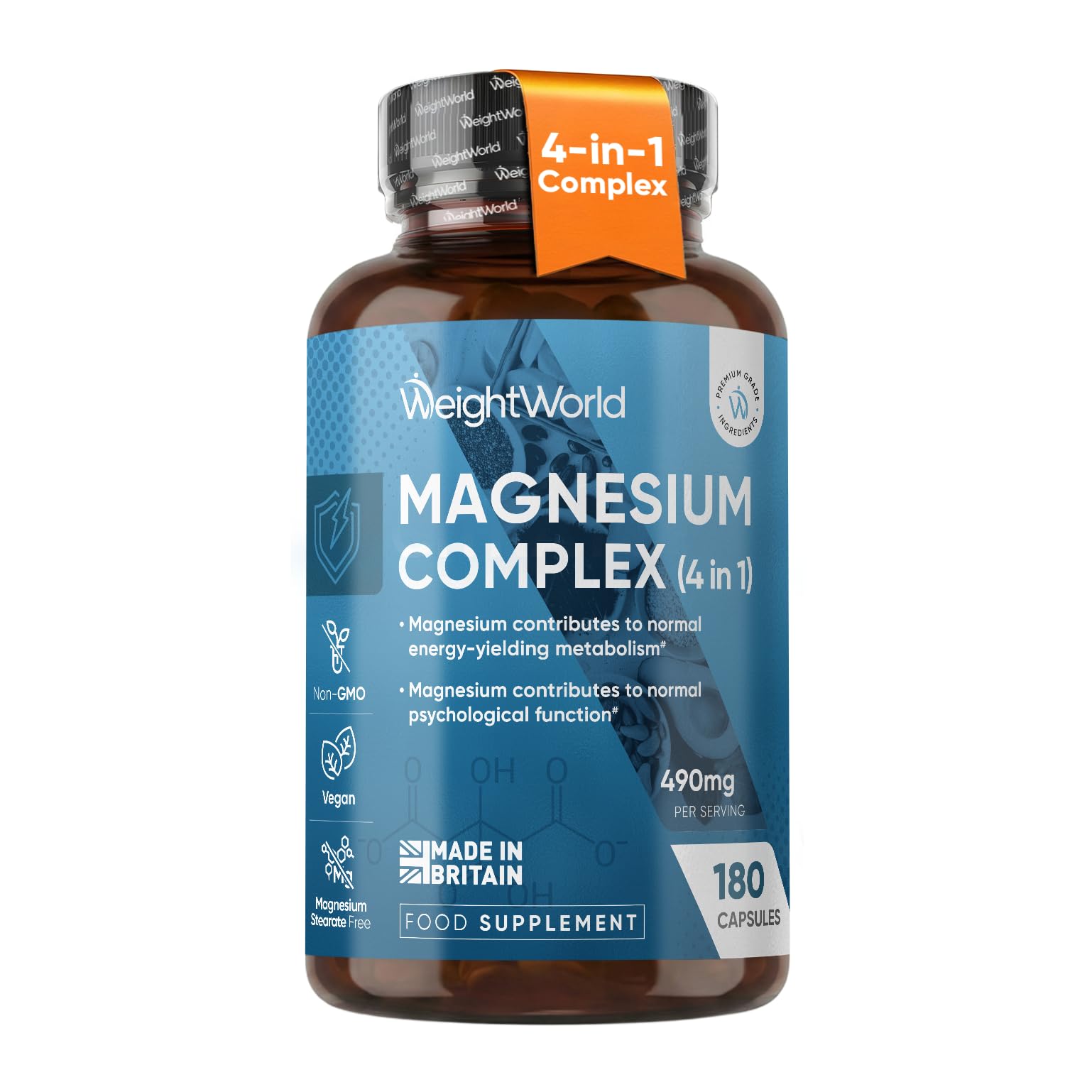 Magnesium Glycinate 4-in-1 Complex - 400mg Elemental Mg - 180 Capsules