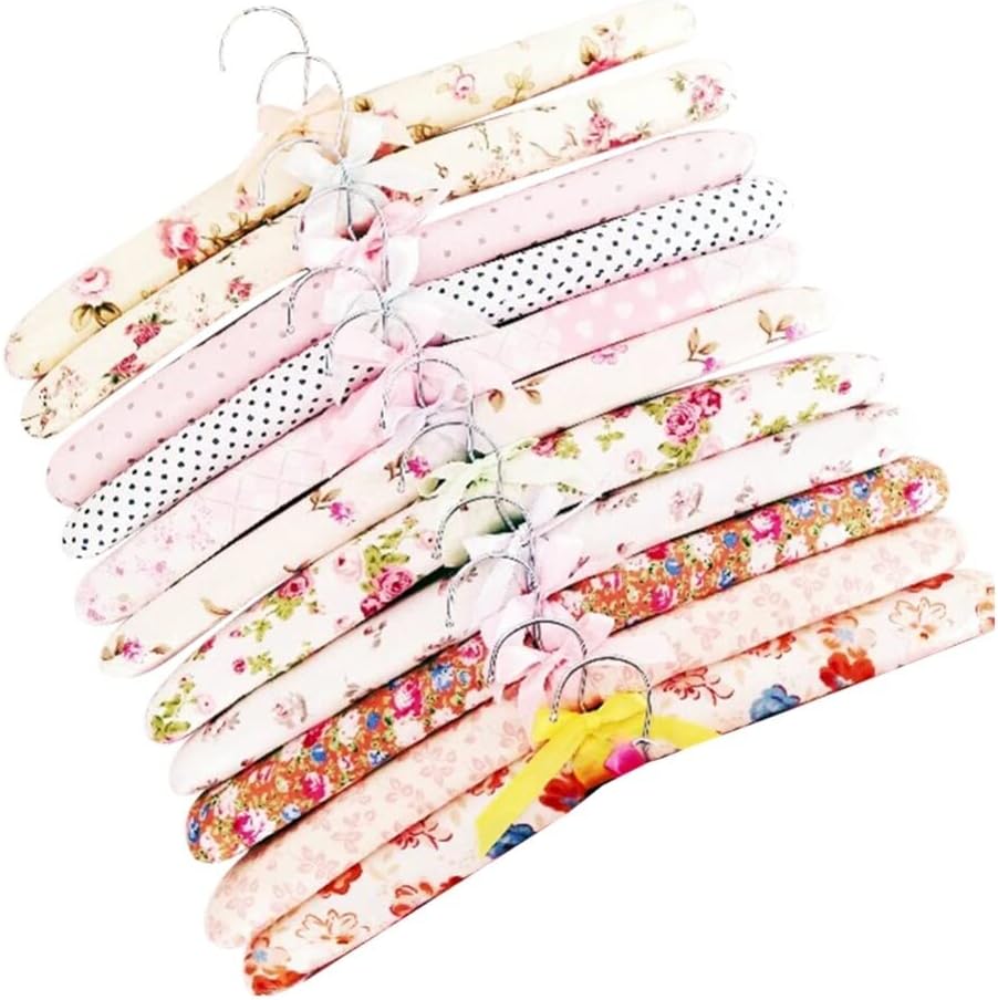 Zerodeko 10Pcs Cloth Covered Clothes Hangers Floral Print Padded Wood Coat Hangers Non-Slip Fabric Wrapped Hangers for Women S Closet Organization