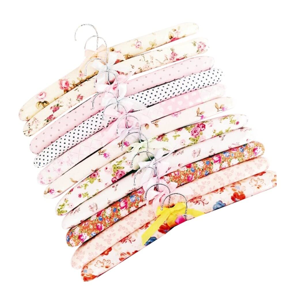 10 Stück Blumenbezogene Kleiderbügel mit Stoffbezug und Holzkern