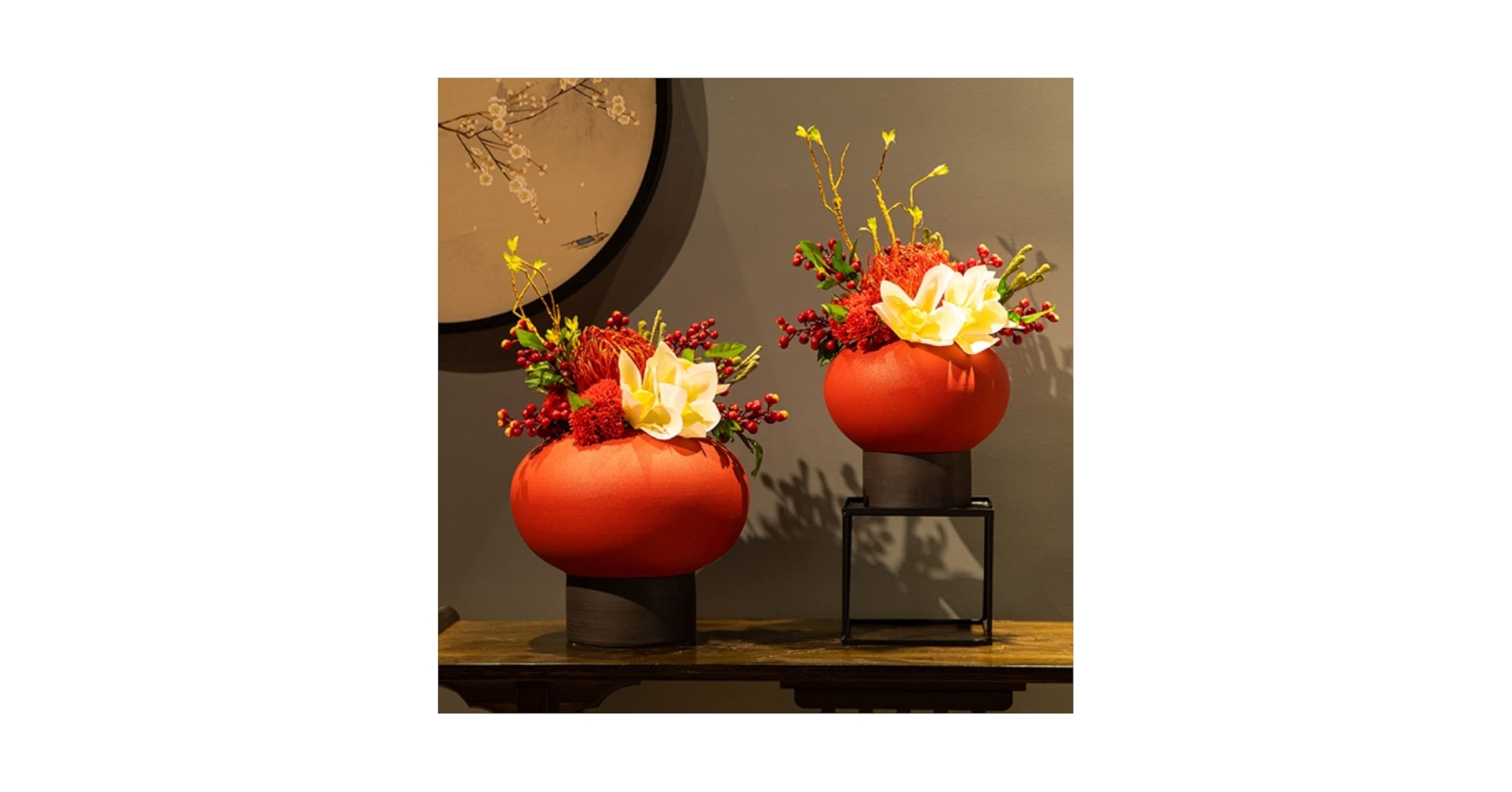 Amazon.co.jp: 中国の赤いセラミック花瓶の飾り全体的な花盆栽