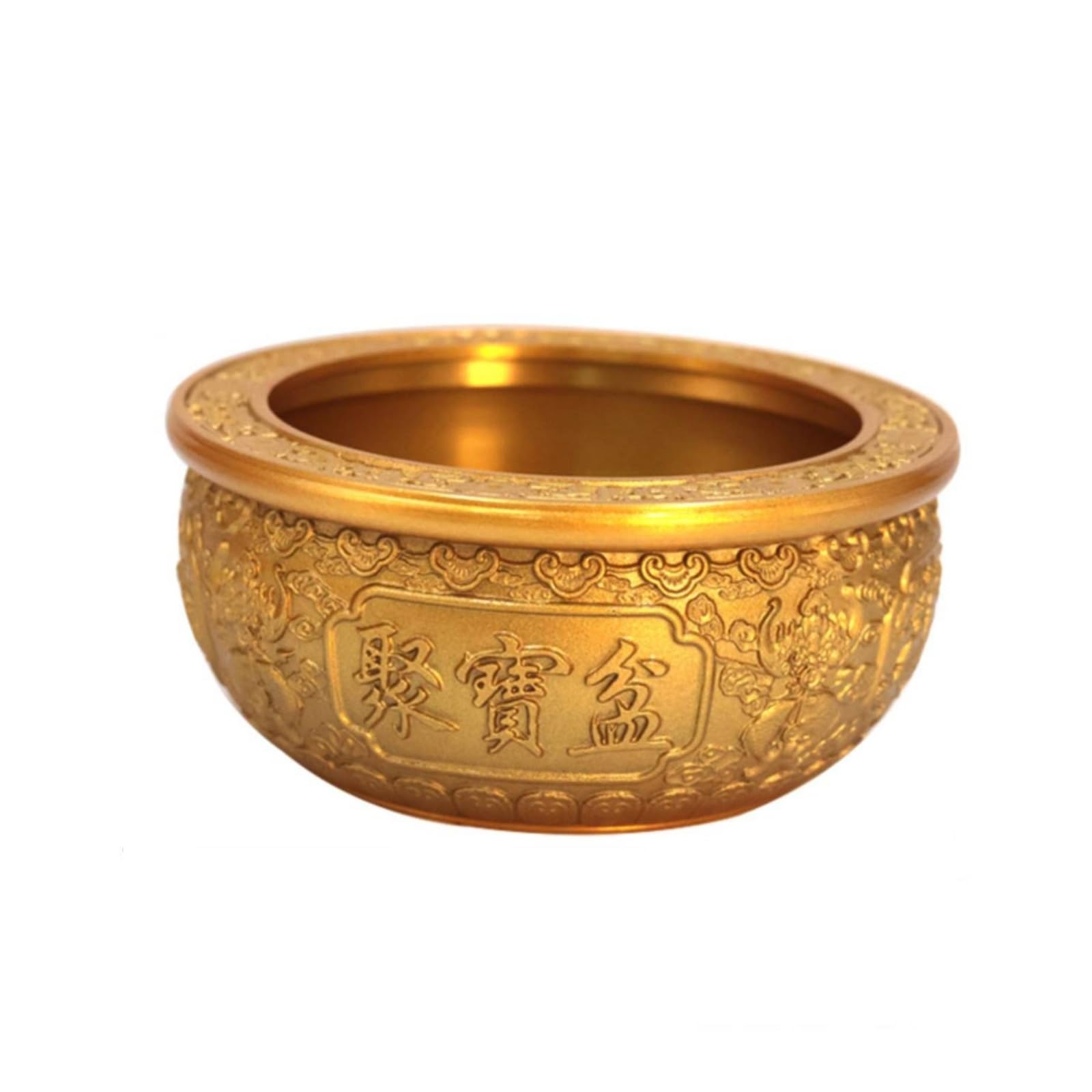 Palangana Decorativa de Latón Cuenco Ornamental Centro de Mesa Recipiente de Exhibición Diseño Tradicional con Relieves Detallados Interior, 12.9CM