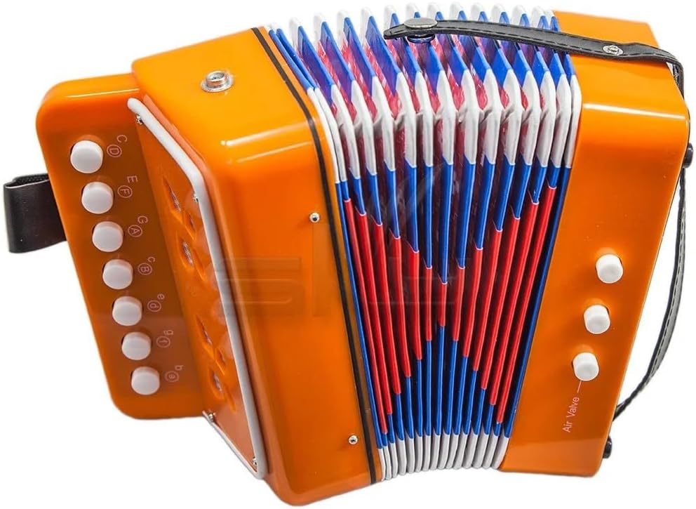Sky Accordion Orange Pattern 7 Button 2 Bass Music Instrument Easy to Play *GREAT GIFT*