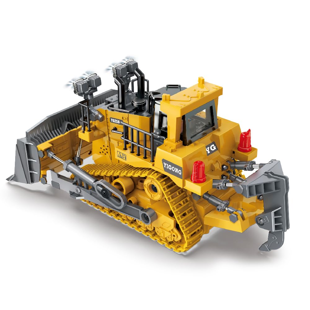 X-Verse Bulldozer control remoto juguete, vehículo de construcción de control remoto para niños, bulldozer RC con efectos de luz y sonido