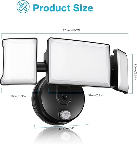 Miniatura 7 de Olafus Paquete de 2 luces de inundación de 60 W, iluminación exterior del anochecer al amanecer, luz LED de seguridad impermeable IP65 con