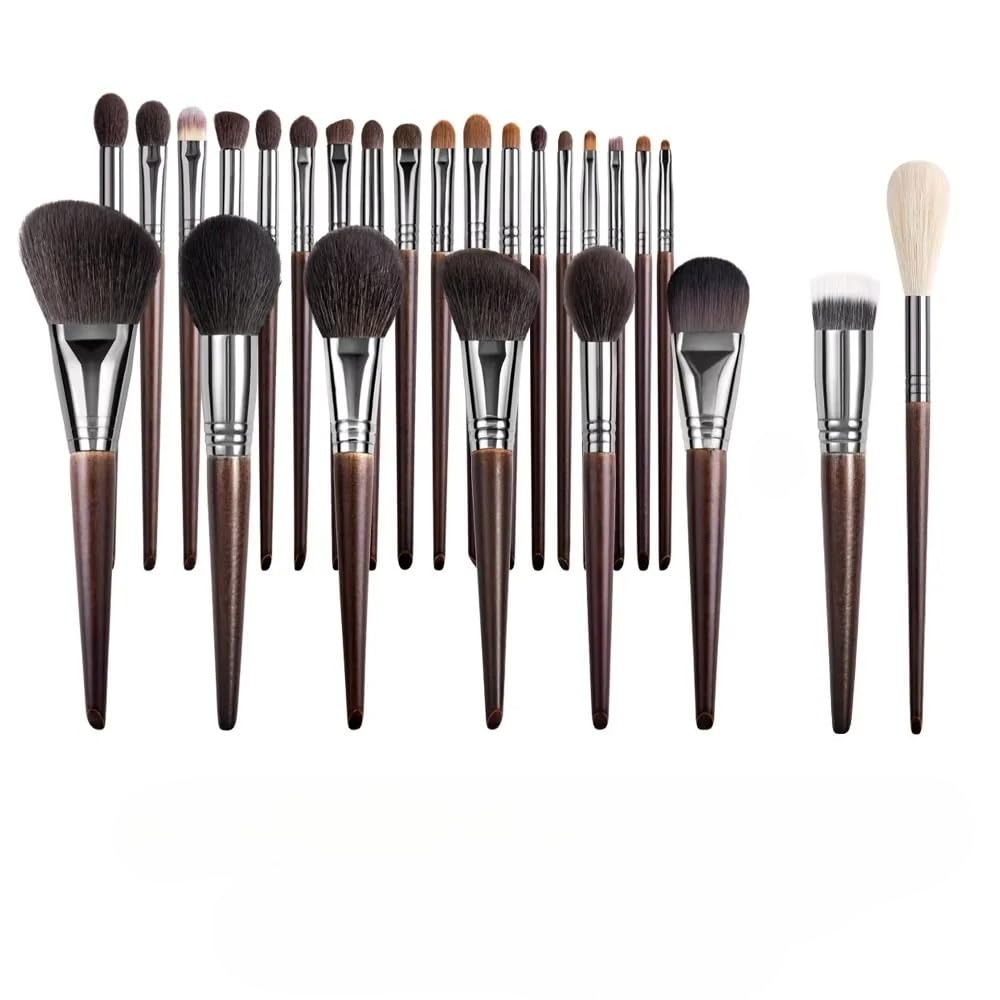 Lot de pinceaux de maquillage en poils de chèvre naturels, pour fard à paupières, fond de teint, blush, pour usage professionnel et personnel (XQ1-24N18N31)
