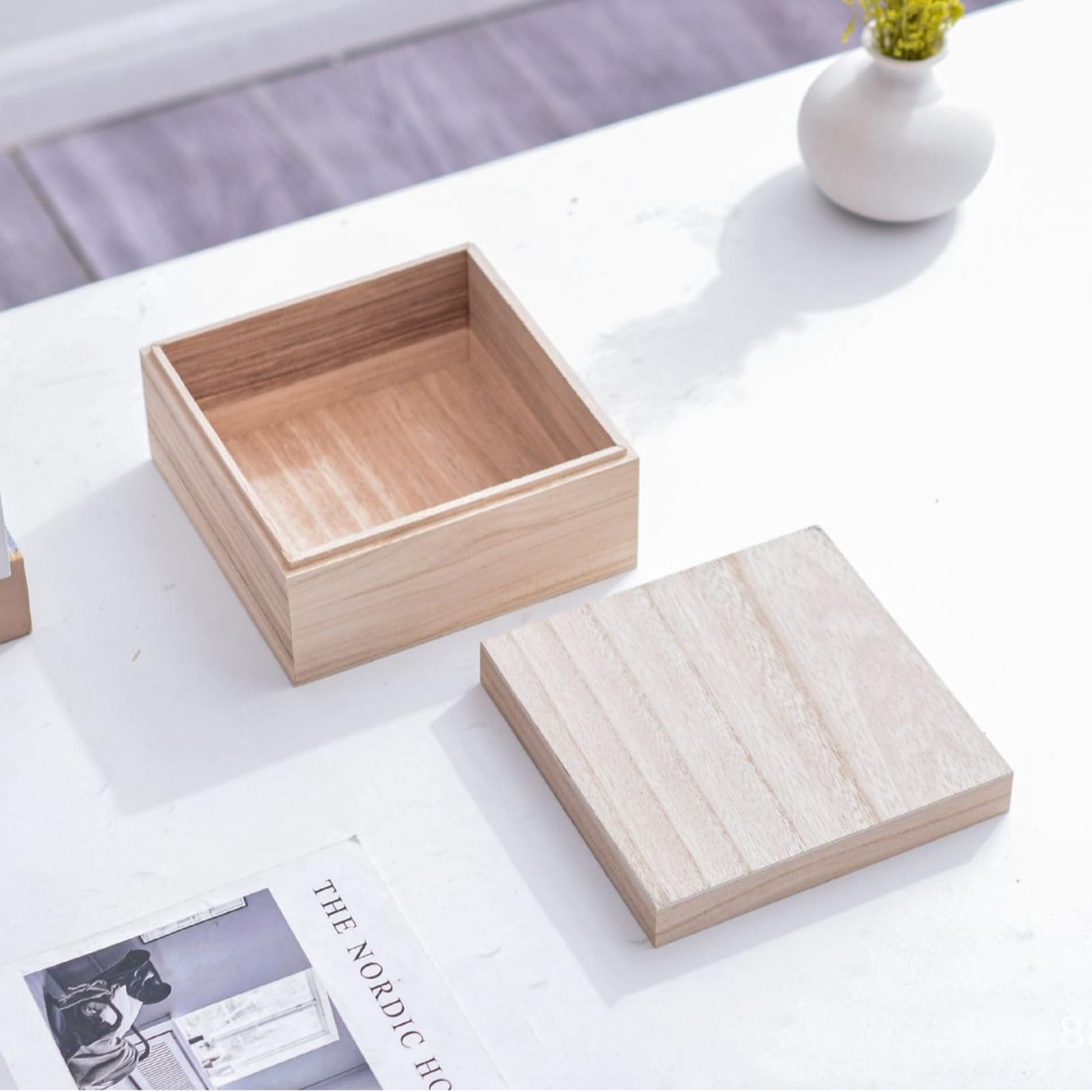 Anktily 4 Cajas Sin Terminar Con Tapa, 12 x 12 x 8 cm, Caja de Recuerdo Cuadrada Pequeña de Madera, Rústica para Manualidades y Almacenamiento en el Hogar