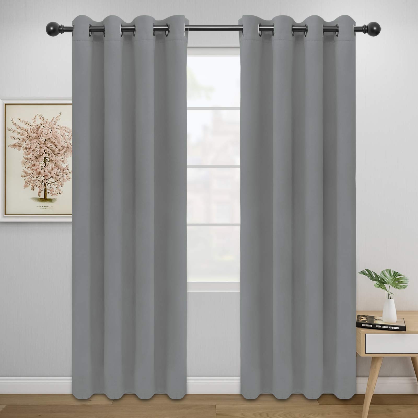 Easy-Going Blackout Curtains for Bedroom, Solid Thermal Insulated Grommet and Noise Reduction Window Drapes, Room Darkening Curtains for Living Room, 2 Panels(52x84 in,Light Gray)