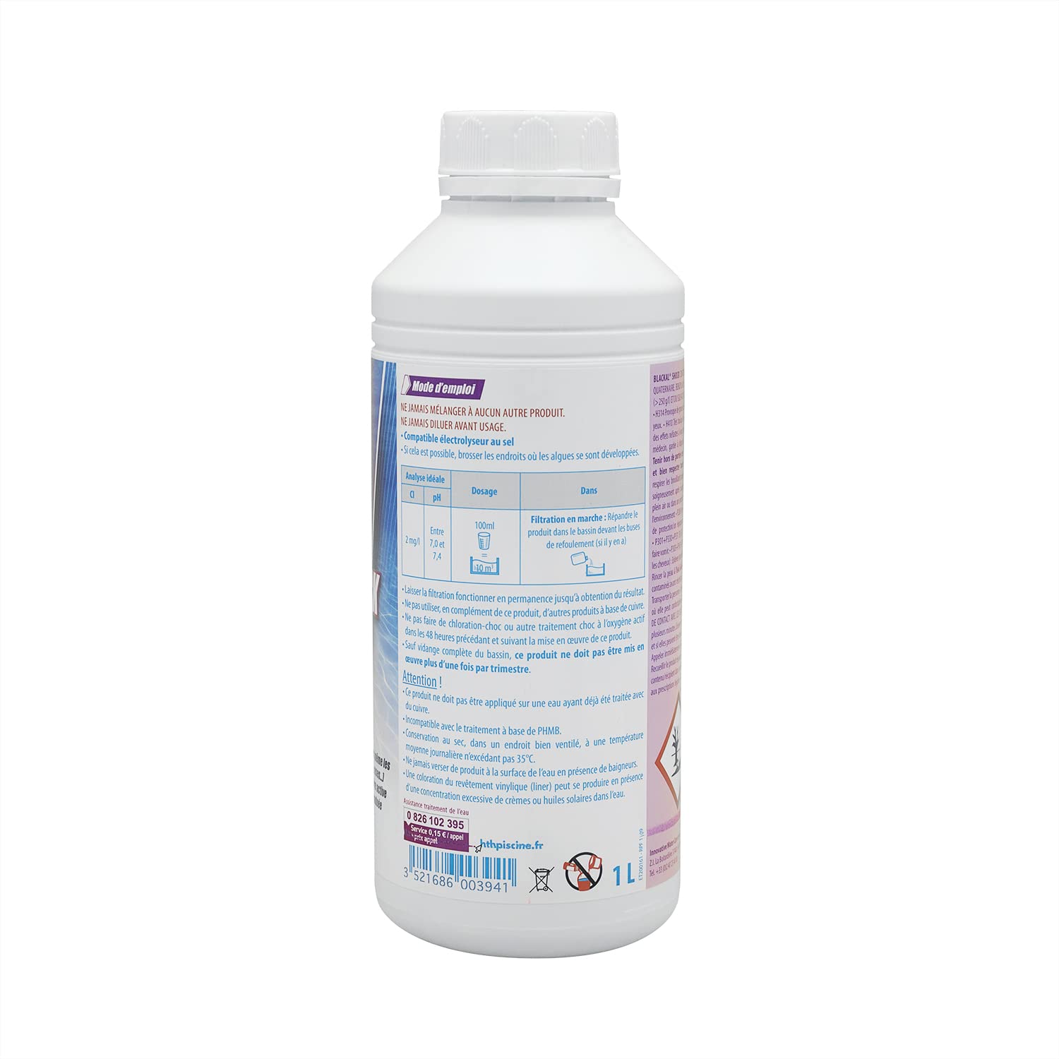 HTH BLACKAL Shock Liquide - 1L | Anti-Algues Curatif Choc - Concentré + 10 Tests HPS OFFERTS 6 en 1