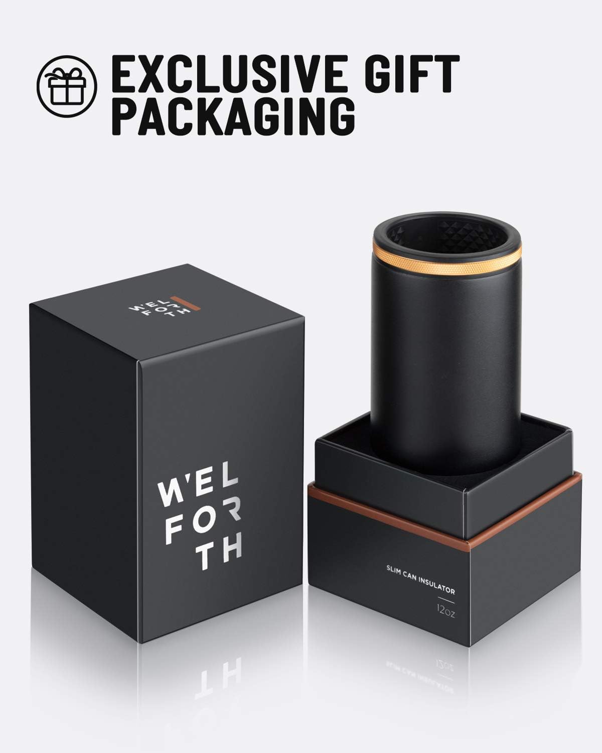 Welforth Slim Can Cooler, Can Insulator, Thermocoolers with exquisite box for 12oz Skinny Can (GLITTER BLACK): Home & Kitchen