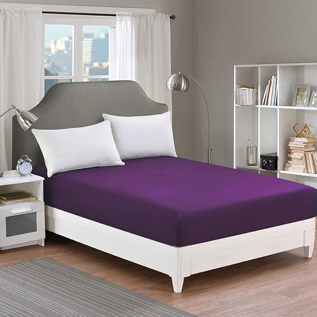 RUIKASI Fitted Sheet Double Extra Deep - Purple Fitted Sheet Double Bed 40cm/16 inch, Ultra Soft Bottom Sheet 135x190cm