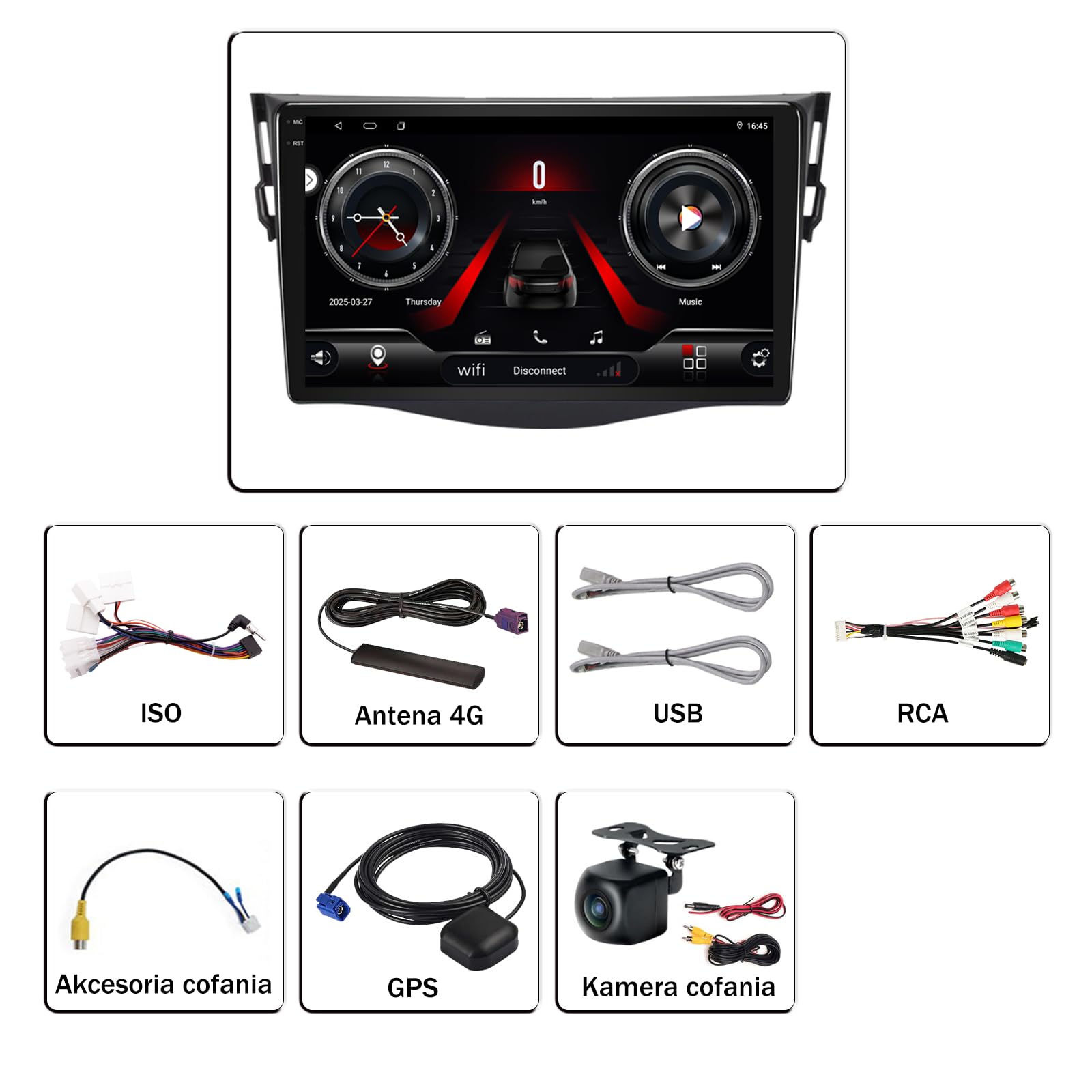 Radio samochodowe do Toyota RAV4 III 2006-2012, system Android 13 4GB+64GB z Carplay Android Auto, 9-calowy qled ekran dotykowy, obsługuje Nawigację GPS WLAN BT LTE