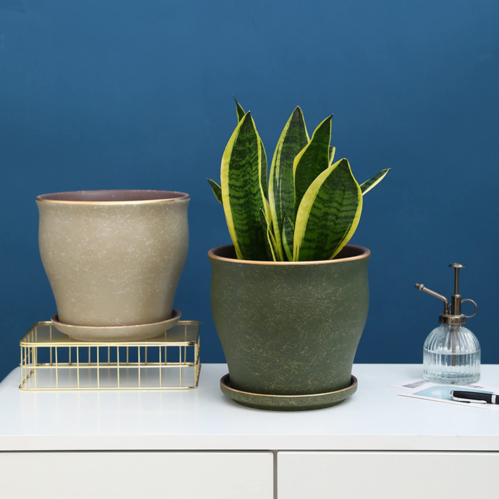 Vasi da Giardino Vasi per fioriere in Ceramica da 5/6/8 Pollici con Fori di drenaggio e piattini, vasi da Fiori per fioriere da Giardino per Interni ed Esterni