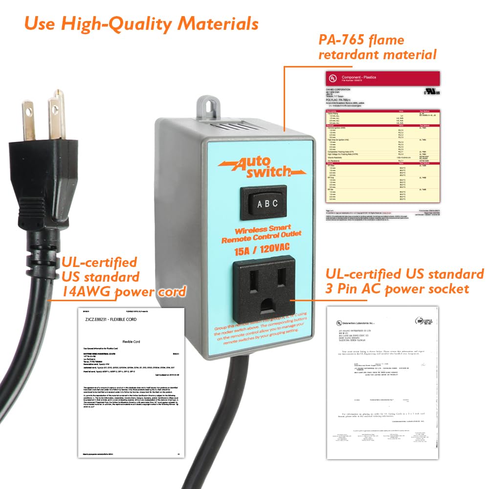 O'SKOOL Remote Control Wireless Electrical Outlet Switch, 433M Transmitter 120V Plug (Battery Included), PTA021